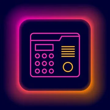 Glowing neon line House intercom system icon isolated on black background Illustrazione stock