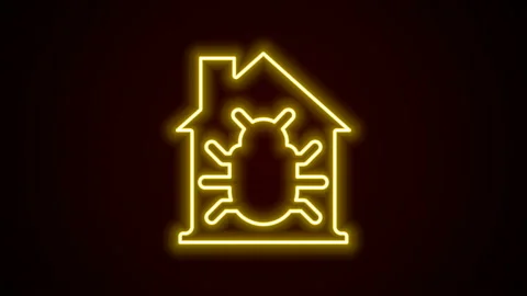 Glowing neon line House system bug concept icon isolated on black background 库存影片 142479983