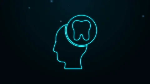 Glowing neon line Human head with tooth icon isolated on black background. Tooth Stock Footage 139720896