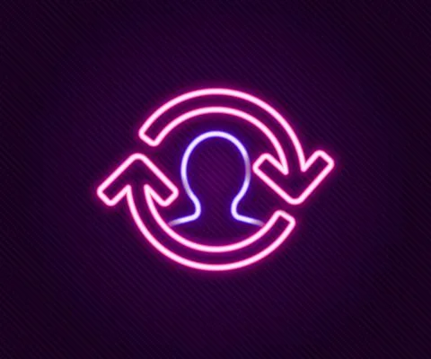 Glowing neon line Human resources icon isolated on black background. Concept of Stock Illustration