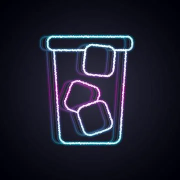 Glowing neon line Ice tea icon isolated on black background. Iced tea.  Vecto Stock Illustration