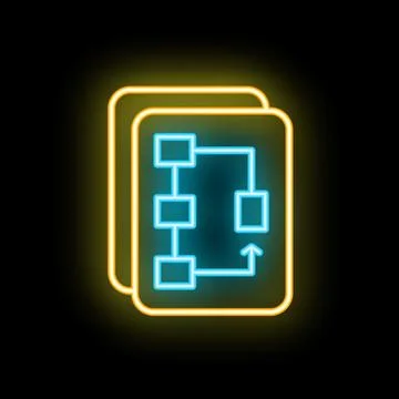 Glowing neon line icon of algorithm with sequence of actions, steps, stages,  Stock-Illustration
