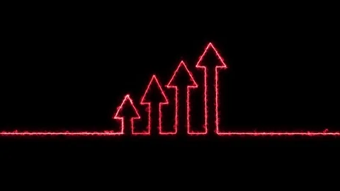 Glowing neon line icon and up arrow isolated on black background. Stock Footage 299567924