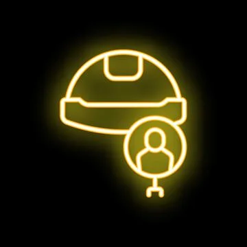 Glowing neon line icon of a construction worker wearing a hard hat for safety Stock Illustration