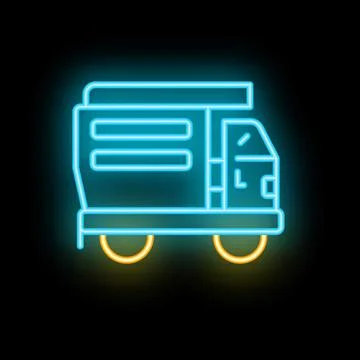 Glowing neon line icon of a garbage truck illustrating waste collection Stock Illustration