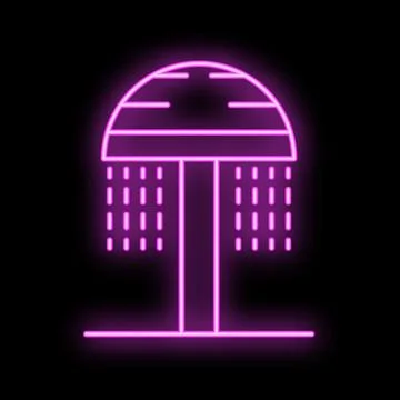Glowing neon line icon representing a beach shower with water drops falling Stock Illustration
