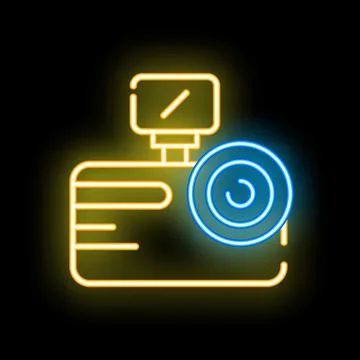 Glowing neon line icon representing a photo camera with flash Stock Illustration