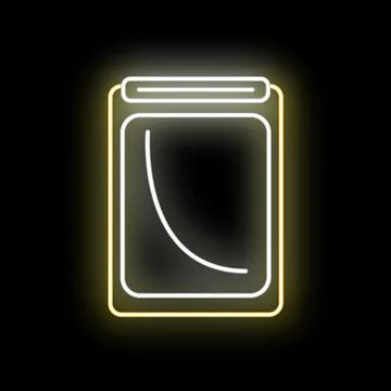 Glowing neon line icon showing clipboard with a downward graph Stock Illustration