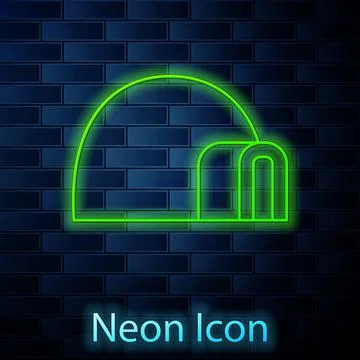 Glowing neon line Igloo ice house icon isolated on brick wall background. Snow Stock Illustration
