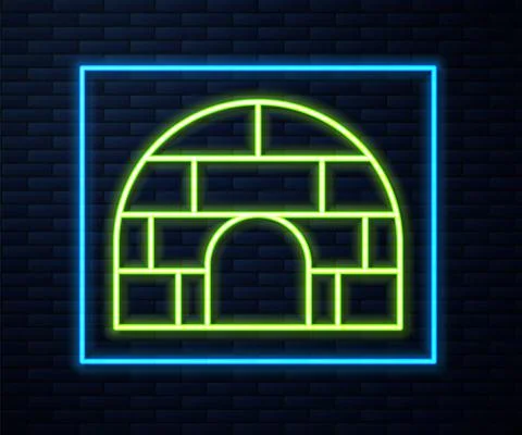 Glowing neon line Igloo ice house icon isolated on brick wall background. Snow Stock Illustration