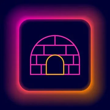 Glowing neon line Igloo ice house icon isolated on black background. Snow home Stock Illustration