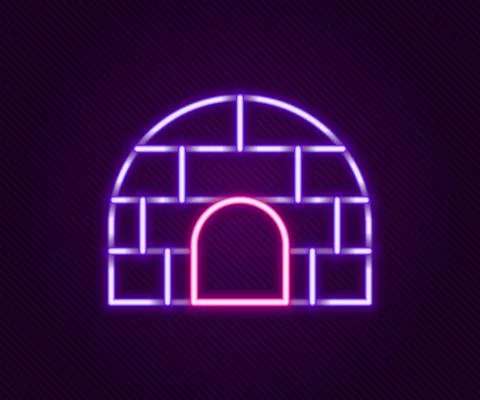 Glowing neon line Igloo ice house icon isolated on black background. Snow home Stock Illustration
