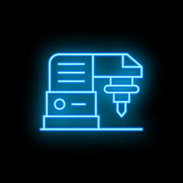 Glowing neon line industrial machine icon isolated on black background vector Illustrazione stock