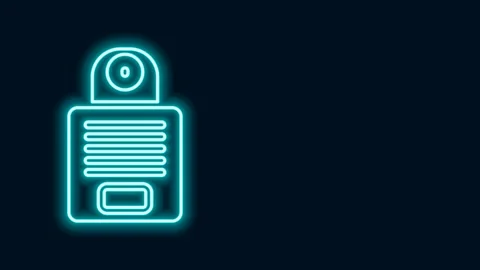 Glowing neon line Intercom icon isolated on black background. 4K Video motion Stock Footage 156030440
