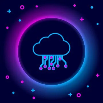 Glowing neon line Internet of things icon isolated on black background. Cloud Stock Illustration