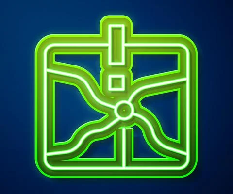 Glowing neon line Intersection point icon isolated on blue background. Vector Stock-Illustration