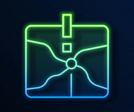 Glowing neon line Intersection point icon isolated on blue background.  Vecto Stock Illustration