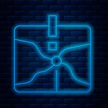 Glowing neon line Intersection point icon isolated on brick wall background.. Illustrazione stock