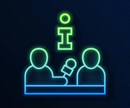 Glowing neon line Interview with a famous person icon isolated on blue 库存插图
