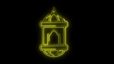 Glowing neon line Islamic Lantern Silhouette animation video, neon Lantern icon, Stock Footage 303190468