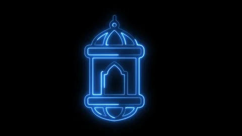 Glowing neon line Islamic Lantern Silhouette animation video, neon Lantern icon, Stock Footage 303190469