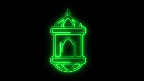 Glowing neon line Islamic Lantern Silhouette animation video, neon Lantern icon, Stock Footage 303190482
