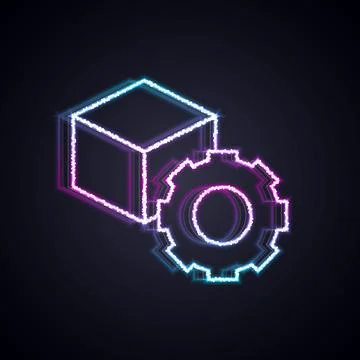 Glowing neon line Isometric cube icon isolated on black background. Geometric Stockillustratie