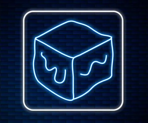 Glowing neon line Isometric cube icon isolated on brick wall background イラスト素材
