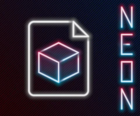 Glowing neon line Isometric cube file icon isolated on black background Stockillustratie