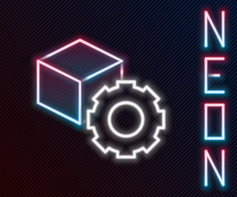 Glowing neon line Isometric cube icon isolated on black background. Geometric Stockillustratie