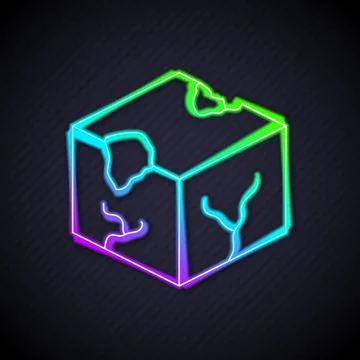 Glowing neon line Isometric cube icon isolated on black background. Geometric イラスト素材
