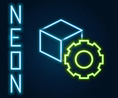Glowing neon line Isometric cube icon isolated on black background. Geometric イラスト素材