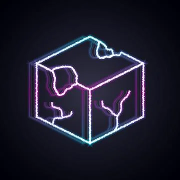 Glowing neon line Isometric cube icon isolated on black background. Geometric Stock Illustration