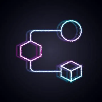 Glowing neon line Isometric cube icon isolated on black background. Geometric イラスト素材