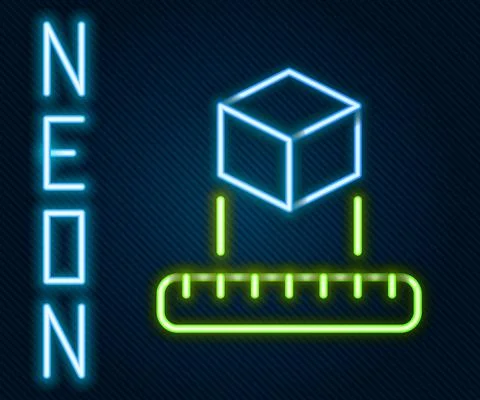 Glowing neon line Isometric cube icon isolated on black background. Geometric イラスト素材