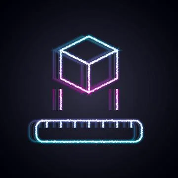 Glowing neon line Isometric cube icon isolated on black background. Geometric イラスト素材