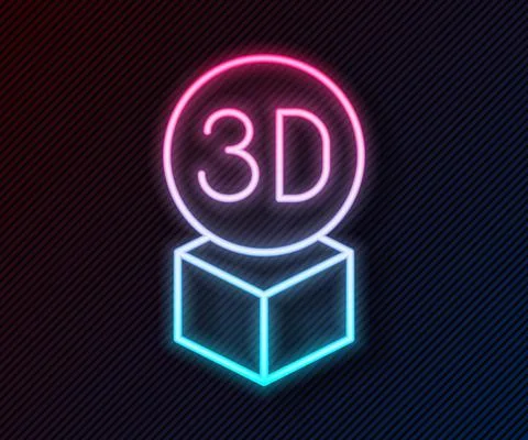 Glowing neon line Isometric cube icon isolated on black background. Geometric イラスト素材