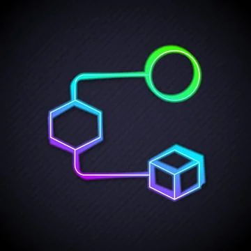Glowing neon line Isometric cube icon isolated on black background. Geometric イラスト素材