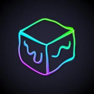 Glowing neon line Isometric cube icon isolated on black background. Geometric イラスト素材