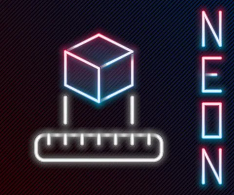 Glowing neon line Isometric cube icon isolated on black background. Geometric Stockillustratie