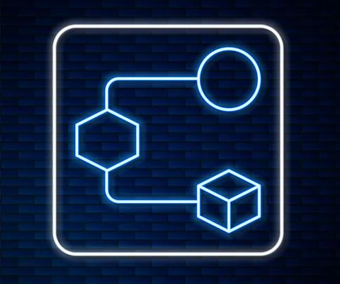 Glowing neon line Isometric cube icon isolated on brick wall background イラスト素材