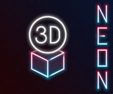 Glowing neon line Isometric cube icon isolated on black background. Geometric イラスト素材