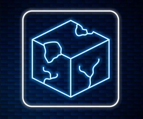 Glowing neon line Isometric cube icon isolated on brick wall background イラスト素材
