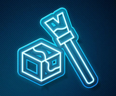 Glowing neon line Isometric cube icon isolated on blue background. Geometric イラスト素材