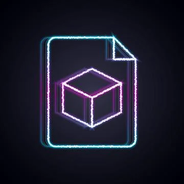 Glowing neon line Isometric cube file icon isolated on black background イラスト素材