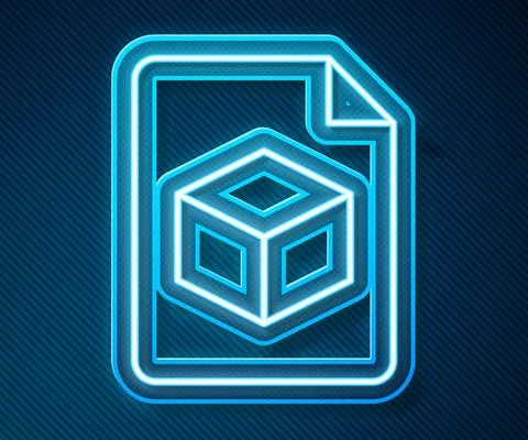 Glowing neon line Isometric cube file icon isolated on blue background イラスト素材