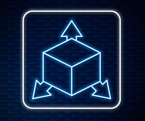 Glowing neon line Isometric cube icon isolated on brick wall background イラスト素材