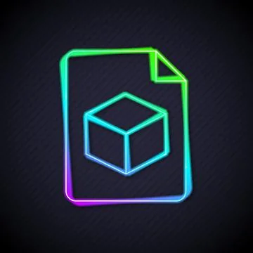 Glowing neon line Isometric cube file icon isolated on black background イラスト素材
