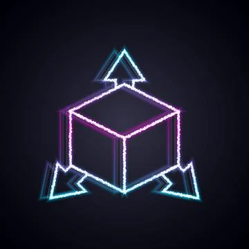 Glowing neon line Isometric cube icon isolated on black background. Geometric イラスト素材