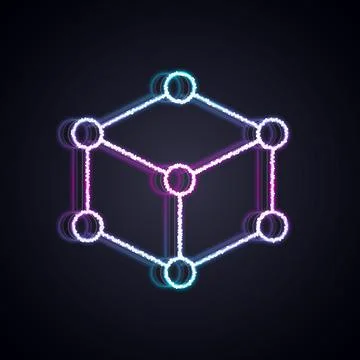 Glowing neon line Isometric cube icon isolated on black background. Geometric Stockillustratie